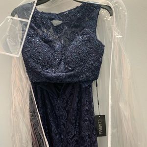 Two piece navy blue prom dress
